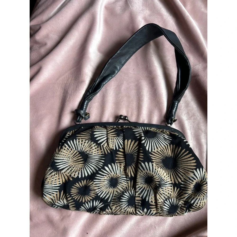 Leona Edmiston Matching Shoes & Handbag Set size 7.5  Black Gold Floral Box